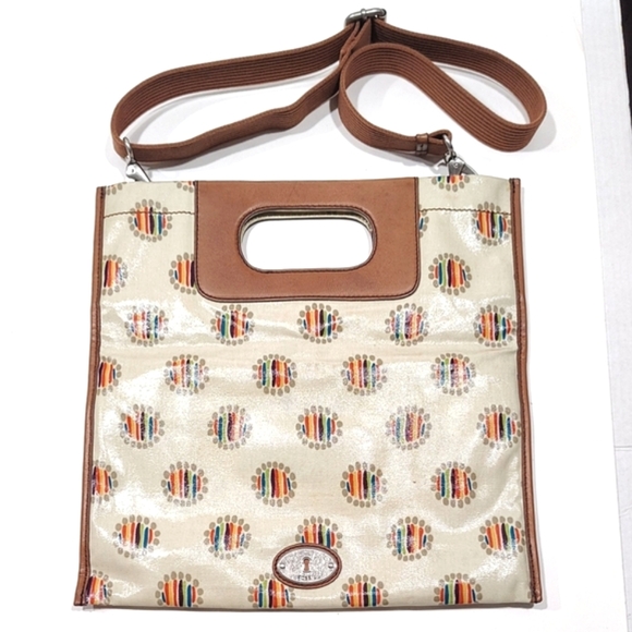 Fossil Key-Per Foldover Convertible Bag Coated Canvas Leather Colorful Dot Print - Picture 4 of 16